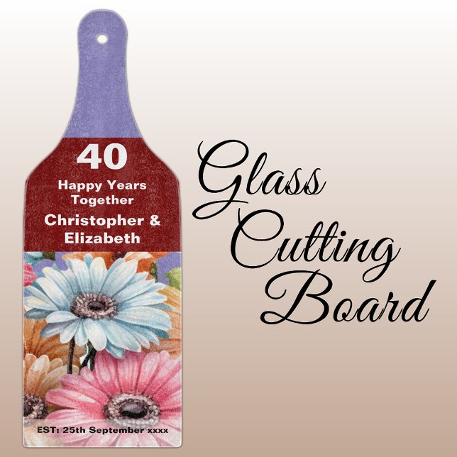 40th ruby anniversary floral purple cutting board (Creator Uploaded)