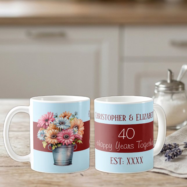 40th ruby anniversary flowers names blue coffee mug (Creator Uploaded)