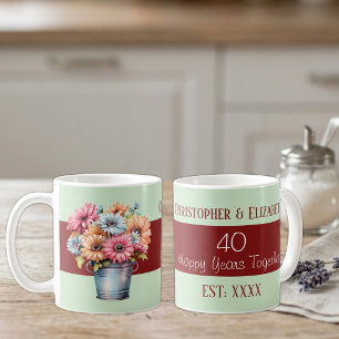 40th ruby anniversary flowers names green coffee mug