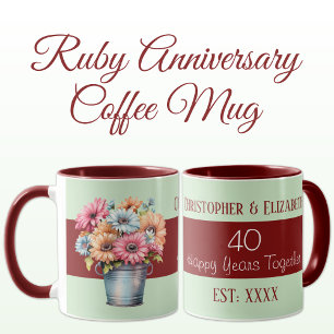 40th ruby anniversary flowers names green mug