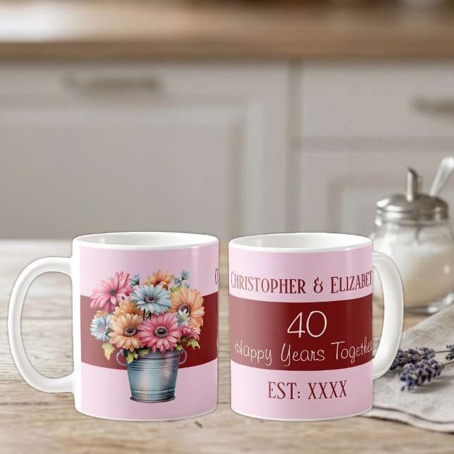 40th ruby anniversary flowers names pink coffee mug (Creator Uploaded)