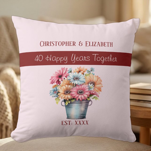 40th ruby anniversary flowers pink cushion (Creator Uploaded)