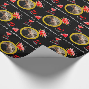 40th ruby anniversary gold ring photo custom black wrapping paper