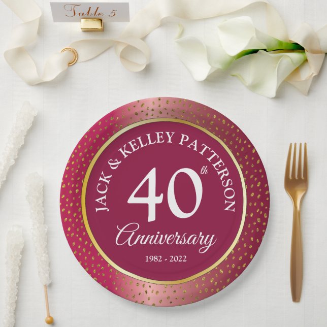  40th Ruby Anniversary Paper Plate (Wedding)