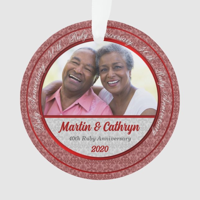 40th Ruby Anniversary | Photo Ornament (Front)