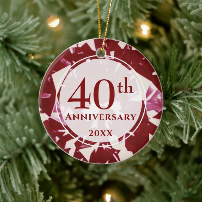 40th Ruby Anniversary Photo Personalised Ceramic Ornament (Tree)
