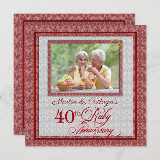 40th Ruby Anniversary Red and Silver Invitation (Front/Back)