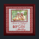 40th Ruby Anniversary Red Damask Photo Gift Box<br><div class="desc">This beautiful lacquered Jewellery or Trinket Box is adorned with our beautiful Wedding Anniversary Collection designs and holds the anniversary couple's photograph, date of their Ruby Anniversary and their names. A lovely way to cherish the memories you made celebrating 40-years together. A beautiful gift for the husband to give his...</div>