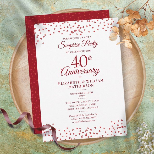 40th Ruby Anniversary Surprise Party Confetti  Invitation (Creator Uploaded)
