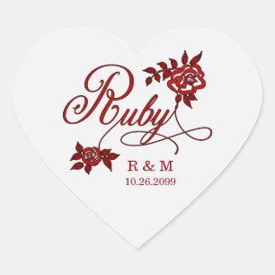 40th Ruby Anniversary with Date and Initials Heart Sticker
