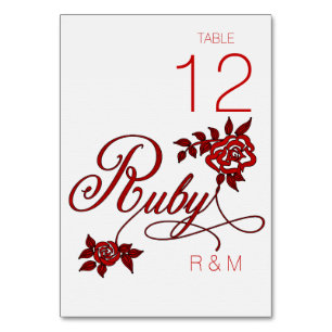 40th Ruby Anniversary with Initials Table Number