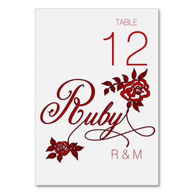 40th Ruby Anniversary with Initials Table Number (Front)