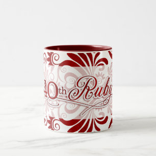 40th Ruby Anniversary with Red Swirls on White Two-Tone Coffee Mug