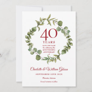 40th Ruby Anniversary Woodland Greenery  Save The Date