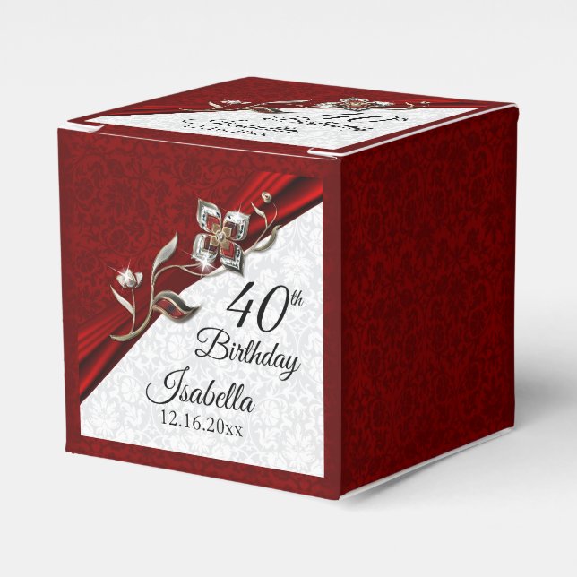 40th Ruby Floral Birthday Favour Box (Front Side)