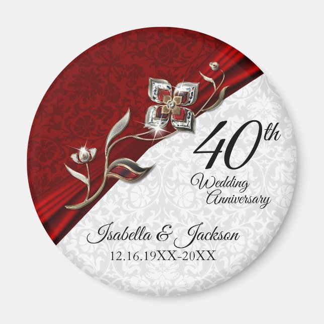 40th Ruby Floral Wedding Anniversary Keepsake Magnet (Front)