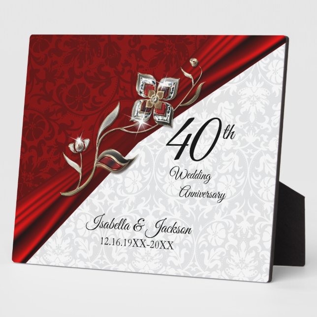 40th Ruby Floral Wedding Anniversary  Plaque (Side)