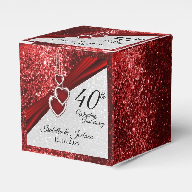 40th Ruby Red and Glitter  Anniversary Favour Box (Front Side)