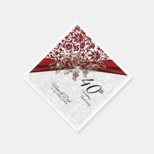 40th Ruby Red and White Wedding Anniversary Napkin