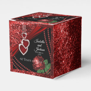 40th Ruby Red Glitter and Rose Anniversary Favour Box