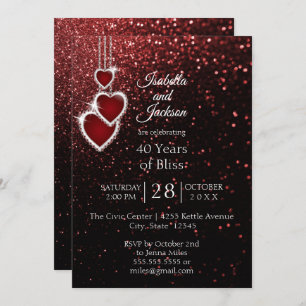 40th Ruby Red Glitter Anniversary Invitation