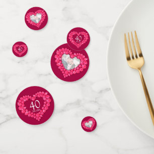 40th ruby red wedding anniversary heart and photo confetti