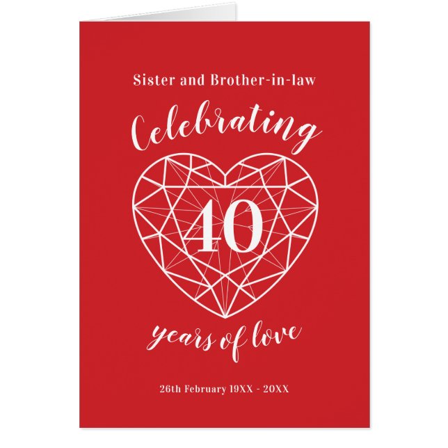 40th ruby wedding anniversary 40 years love card (Front)