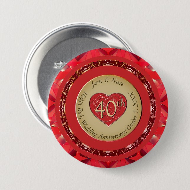 40th Ruby Wedding Anniversary  7.5 Cm Round Badge (Front & Back)
