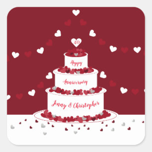 40th ruby wedding anniversary cake design square sticker