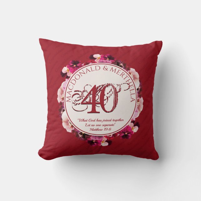 40th RUBY Wedding Anniversary | Christian Cushion (Front)