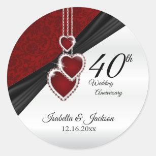 40th Ruby Wedding Anniversary Classic Round Sticker