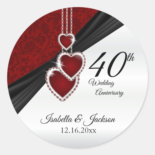 40th Ruby Wedding Anniversary Classic Round Sticker (Front)