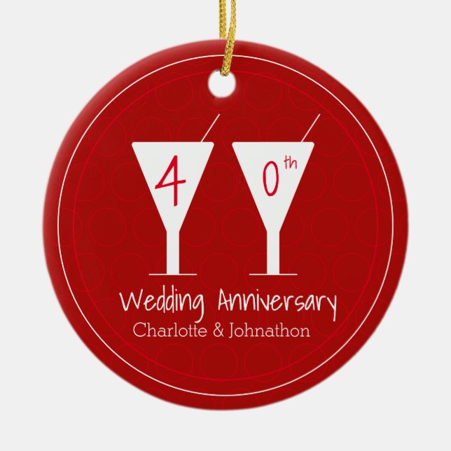 40th Ruby Wedding Anniversary cocktail design Ceramic Ornament (Front)