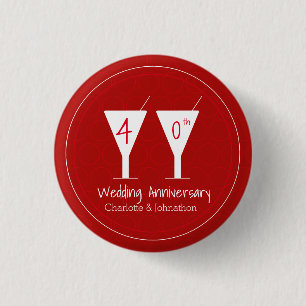 40th Ruby Wedding Anniversary cocktail glass 3 Cm Round Badge