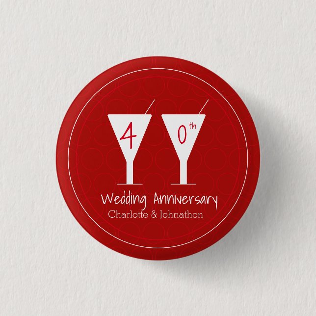 40th Ruby Wedding Anniversary cocktail glass 3 Cm Round Badge (Front)