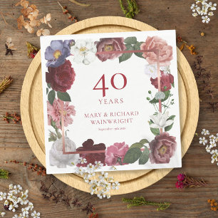 40th Ruby Wedding Anniversary Country Rose Garden  Napkin