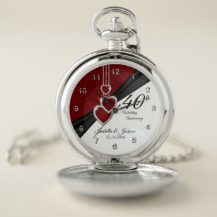40th Ruby Wedding Anniversary Design 2 Pocket Watch