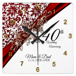 40th Ruby Wedding Anniversary Design Square Wall Clock