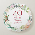 40th Ruby Wedding Anniversary Elegant Floral Round Cushion<br><div class="desc">Featuring a delicate watercolor floral garland,  this chic botanical 40th wedding anniversary keepsake pillow can be personalised with your special anniversary information in elegant ruby red text. Designed by Thisisnotme©</div>