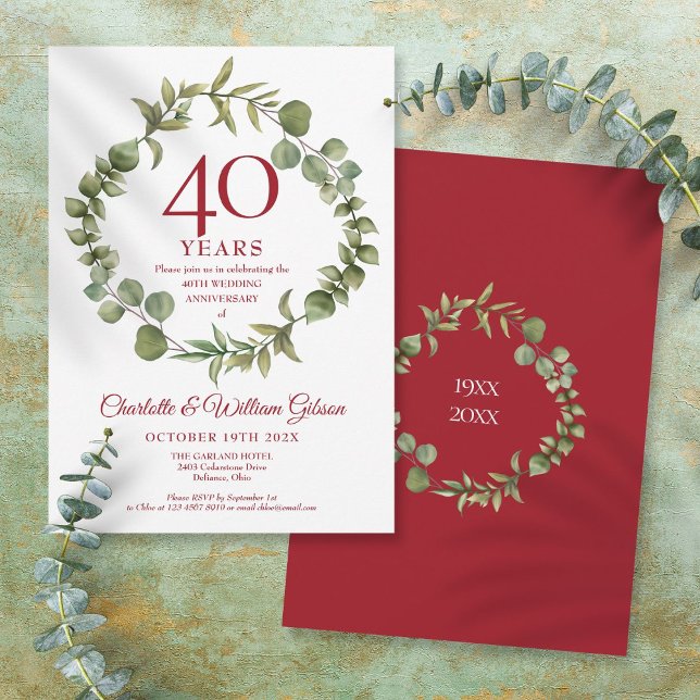 40th Ruby Wedding Anniversary Elegant Garland Invitation (40th Ruby Wedding Anniversary Elegant Garland Invitation)