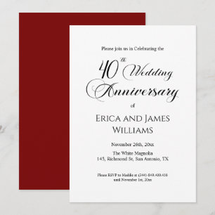40th Ruby Wedding Anniversary Elegant Script Invitation