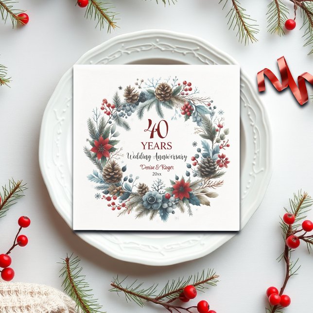 40th Ruby Wedding Anniversary Elegant Winter Napkin (Creator Uploaded)