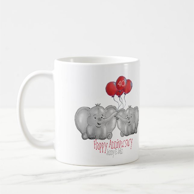 40th ruby wedding anniversary elephant gift coffee mug (Left)