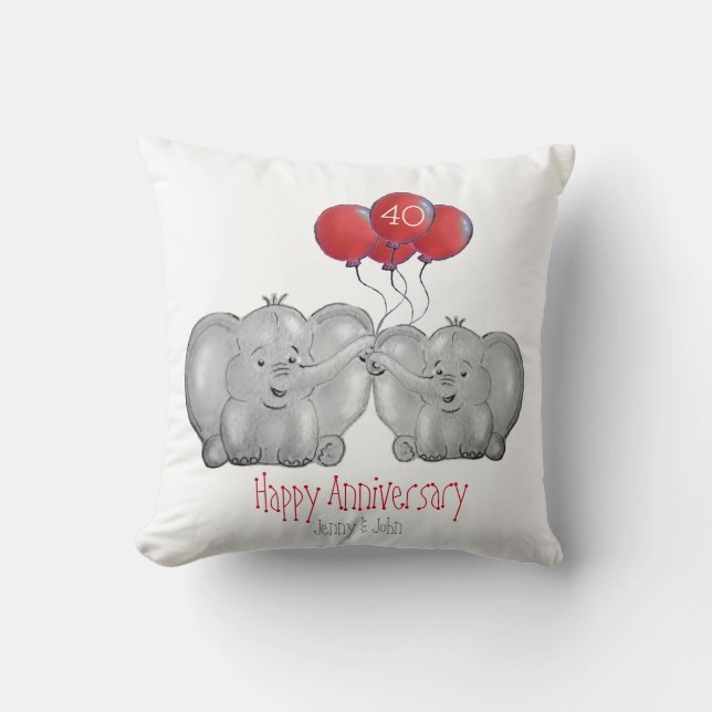 40th ruby wedding anniversary elephant gift cushion (Front)