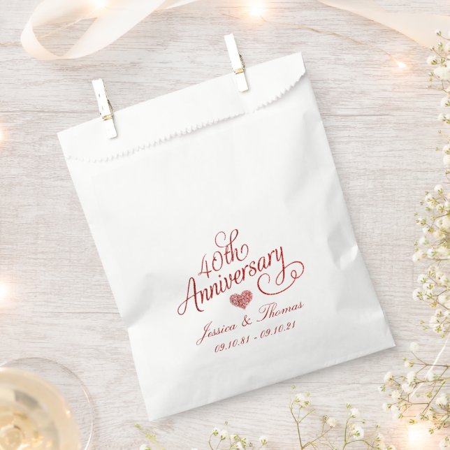 40th Ruby Wedding Anniversary Favour Bag (Clipped)
