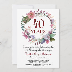 40th Ruby Wedding Anniversary Floral Invitation