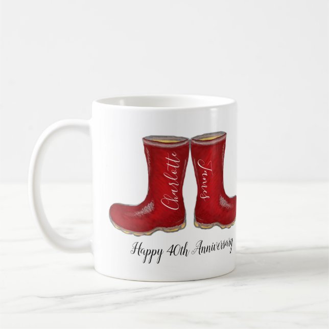40th ruby wedding anniversary garden welly boot  coffee mug (Left)