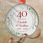 40th Ruby Wedding Anniversary Greenery Metal Ornament<br><div class="desc">Featuring delicate soft watercolor leaves,  this chic botanical 40th wedding anniversary design can be personalized with your special forty-anniversary information in elegant ruby text. Designed by Thisisnotme©</div>