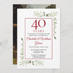 40th Ruby Wedding Anniversary Greenery Photo Invitation