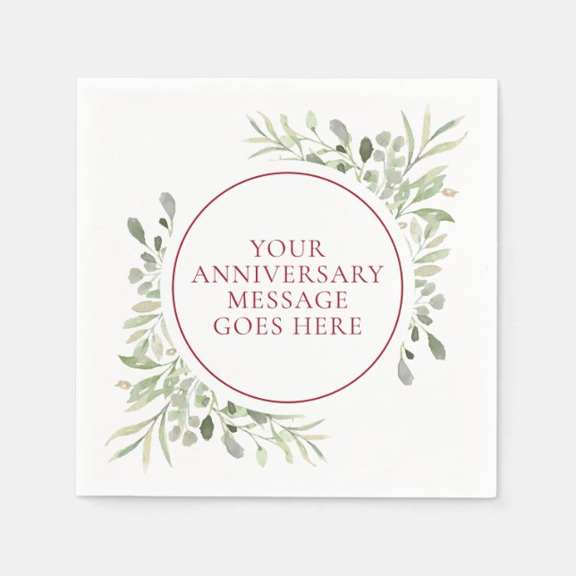 40th Ruby Wedding Anniversary Greenery Watercolor Napkin (Front)